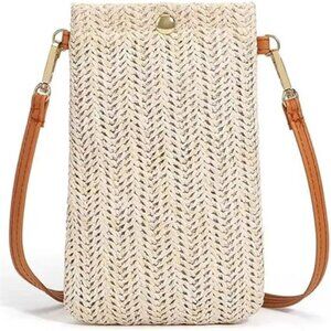 Crossbody Phone Bag for Women Ladies, Small Crossbody Shoulder Straw Bag,